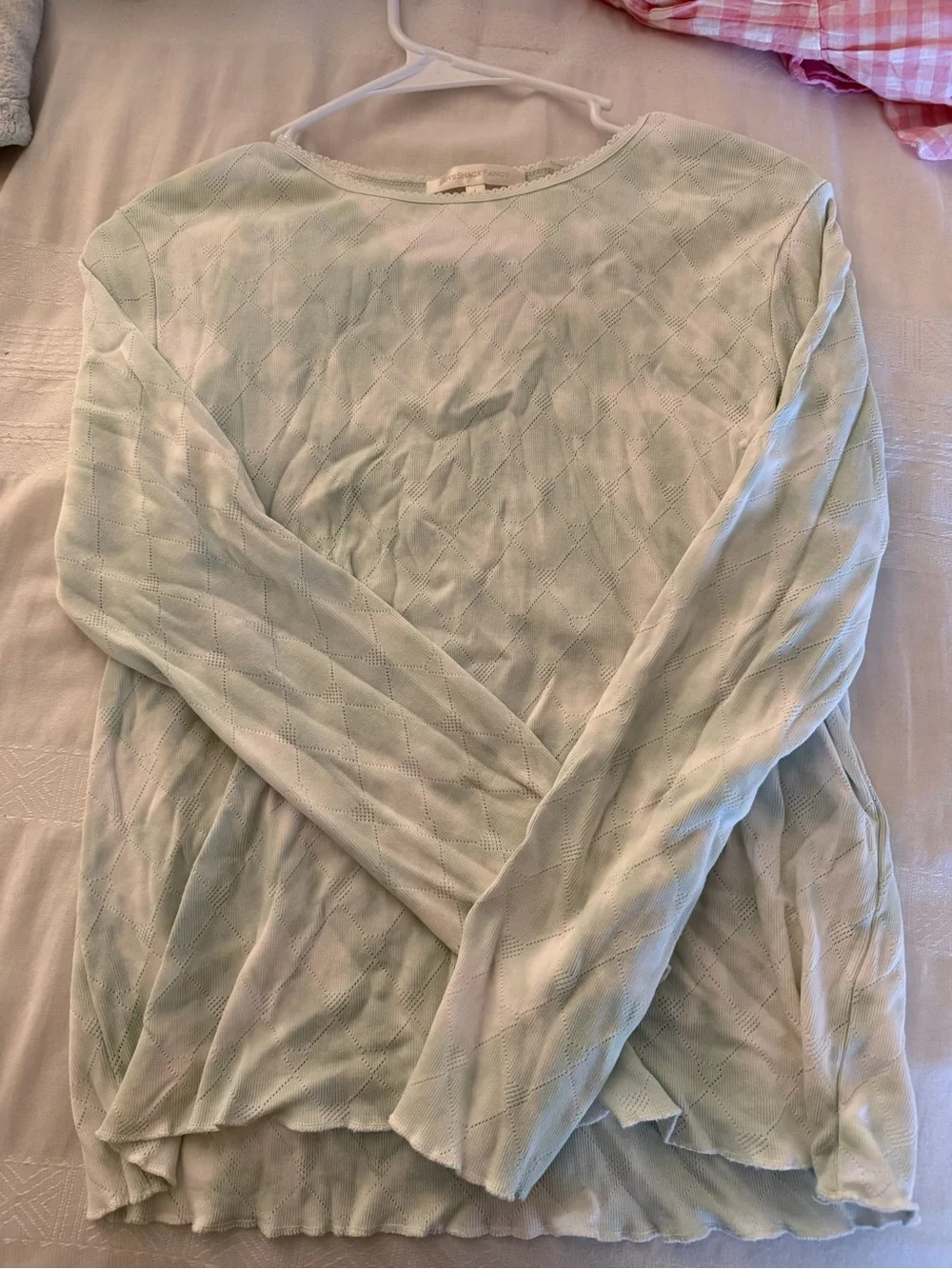 LoveShackFancy Pointelle Mint Green Long Sleeve Knit Top